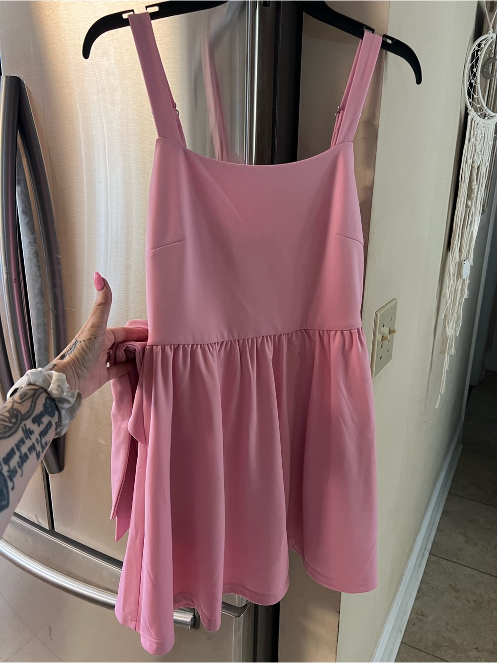 White Birch LoveShackFancy Inspired Spin Bow Back Mini Dress Pink Size Small - Picture 7 of 10